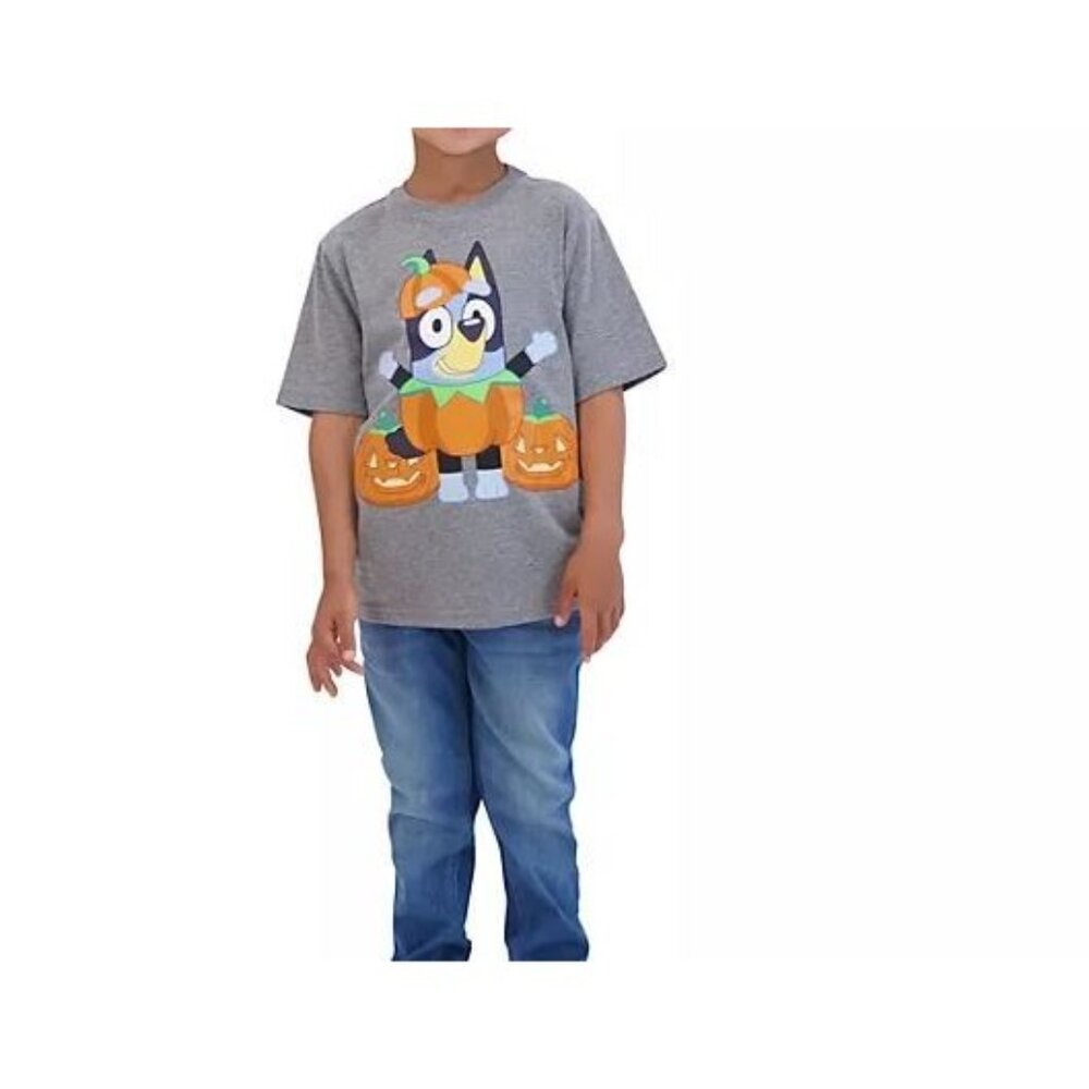 Bluey Unisex Kids NWTPumpkin Halloween Graphic Tee Shirt Size 14/16 Grey - Picture 2 of 2